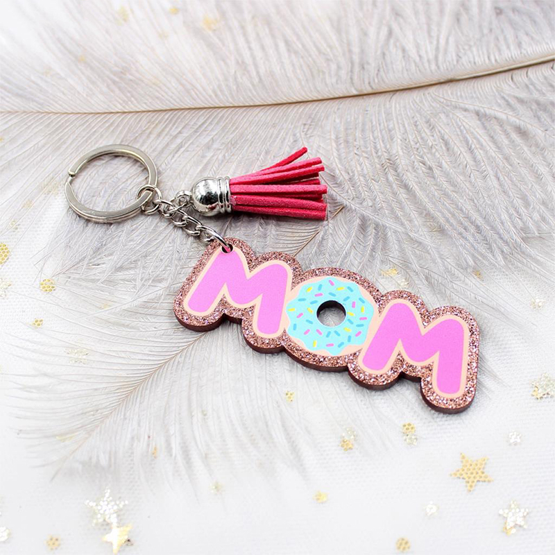 Handmade Acrylic Keychain for Mom Tassel Key Ring Mothers Day Gift Bag Mobile Accessories Wholesale