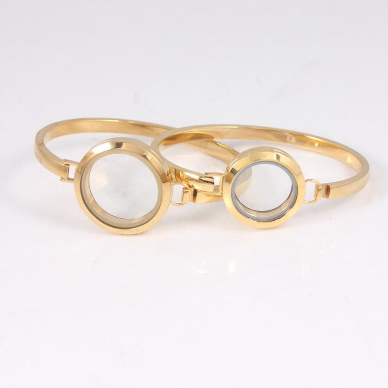 Bangle 30mm 25mm Gold Color 316L Stainless Steel Screw Floating Locket Bangle7/8 Inches Charms Bracelet FemaleBangle