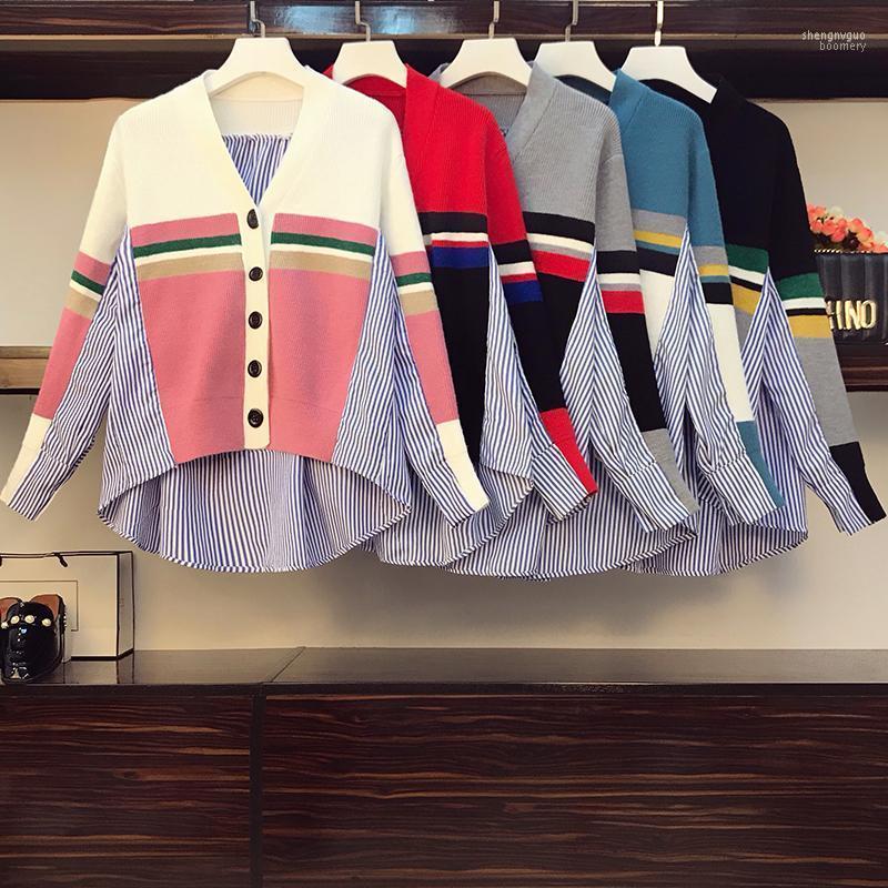 Women's Jackets Large 2022 Spring Fat Sister Loose Shirt Stitching Stripe Lazy Wind Knitted Cardigan Coat, See chart 
Women's Jackets Large 2022 Spring Fat Sister Loose Shirt Stitching Stripe Lazy Wind Knitted Cardigan Coat, See chart