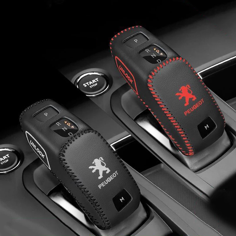 Car Leather Badge Shift Handle Cap Gear Lever Emblem Protective Cover For Peugeot 2008 4008 5008 508L