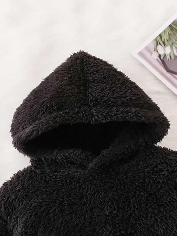 Baby Solid Kangaroo Pocket Teddy Hoodie SHE