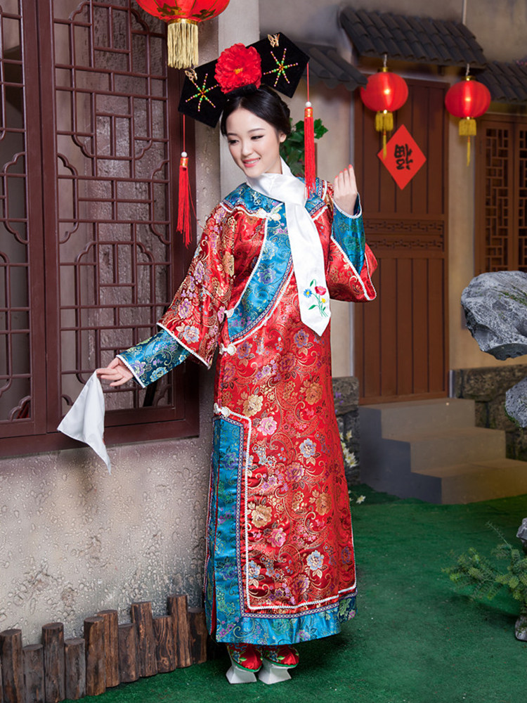 Qing Dynasty Manchu Ancient China Ethnic Clothing Female Adult Royal Maid TV Play Movie Cheongsam Imperial Court Performance Costume