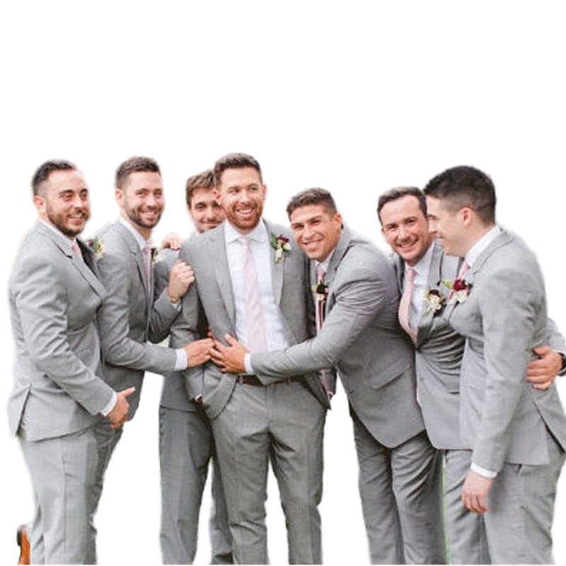 Light Gray Men Suits Wedding Tuxedos Peaked Lapel Slim Fit Groom Wear Groomsmen Country Wedding Party Suit 2 Pieces Handsome Prom Blazer Jacket Pants