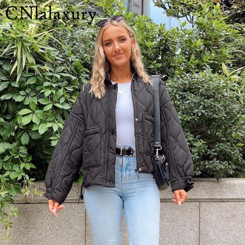CNlalaxurySpringAutumn Women's Fashion Green Stand Neck Jacket Casual Loose Singlebreasted Pocket Decorate Female Tops 220817