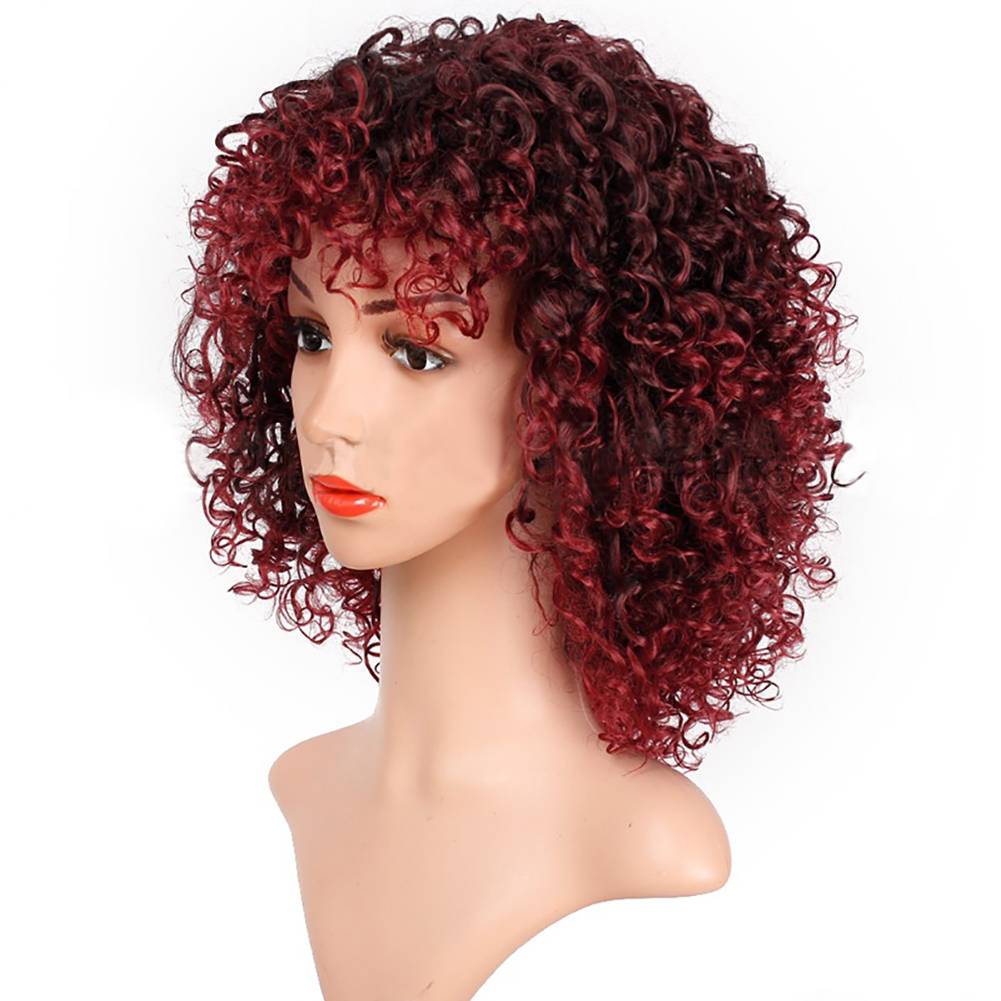 Fashion Afro Curly Blond Color Short Wave Wig for Women High Temperature Fiber wave wig Wine red /Blond black