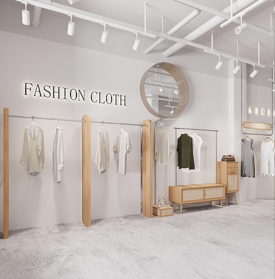 Clothing store display rack Commercial Furniture wall hanging racks floor stainless steel display women's cloth shelf