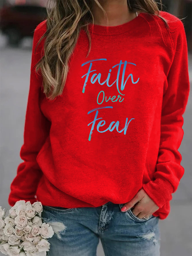 Women's Hoodies Sweatshirts Hoodie Faith Over Fear Letter Printed Fleece Long Sleeve O Neck Loose Sweatshirt Girls Pullovers Winter 230206