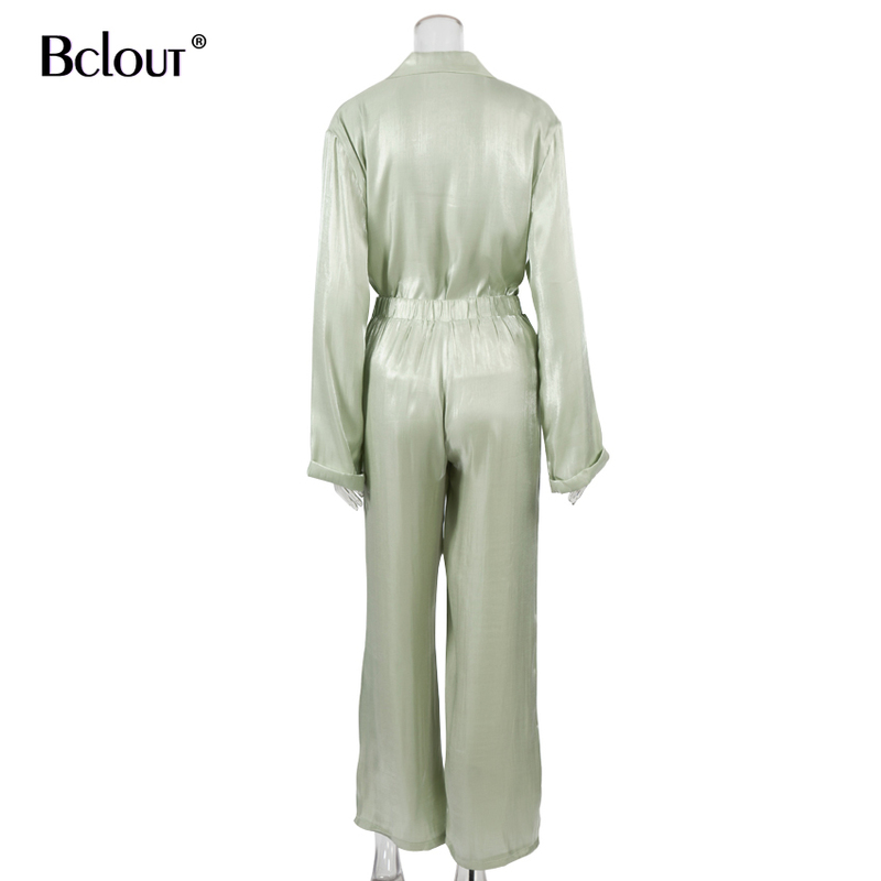 Bclout Green Vintage Two Piece Sets Women Autumn Suits Of Elegant Woman Long Sleeve Top And High Waist Pants 2 Set Female 220315