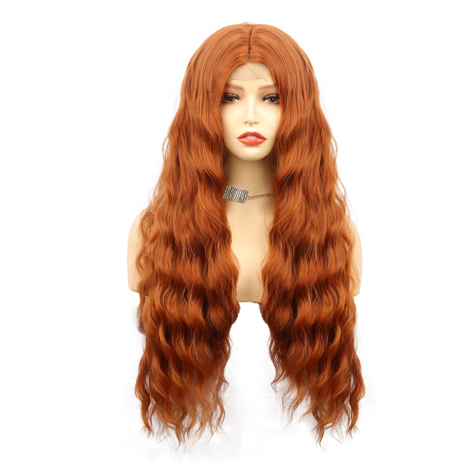 Fashion Orange Synthetic Middle Part Long Natural Wavy Wigs For Women Daily Hair Wigs Heat Resistant Fiber wig