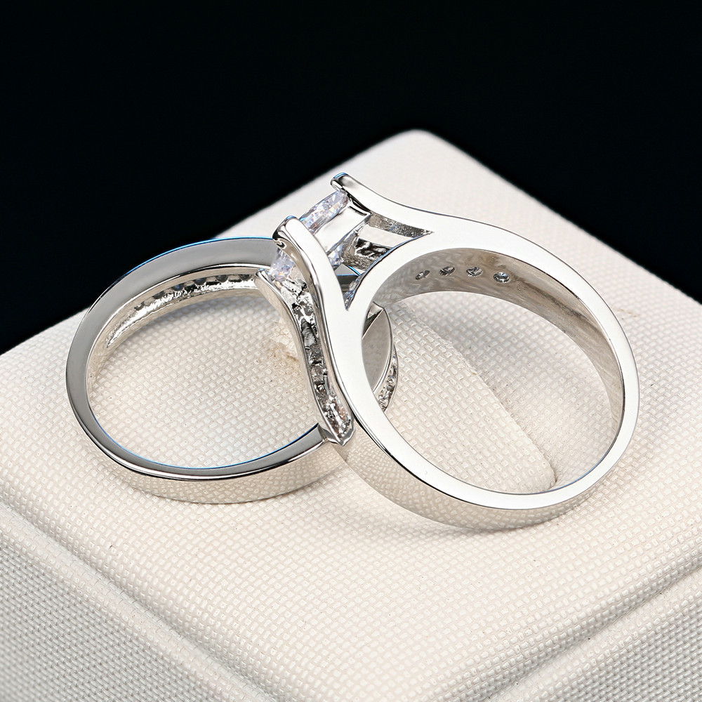 Chic Bride-to-Be Eternity Band with Matching Wedding Bands Premium Quality Silver Fashion Accessories