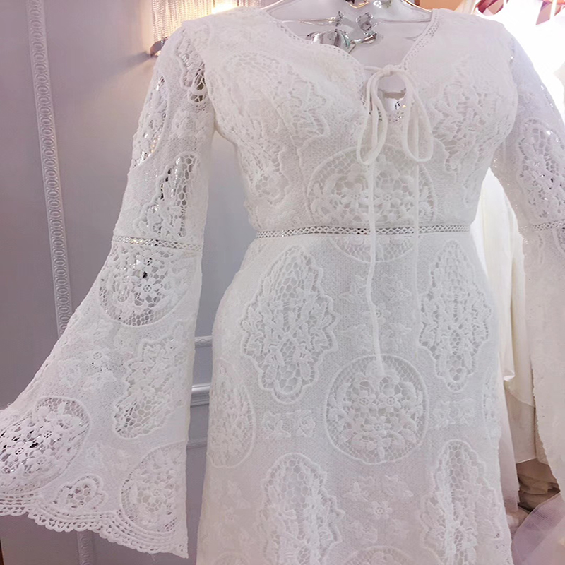 Princess Flare Sleeve Boho Wedding Dress 2022 Sexy Backless Crochet Lace Mermaid Bohemian Beach Wedding Dresses Long Elegant Robe De Mariée Vestido No