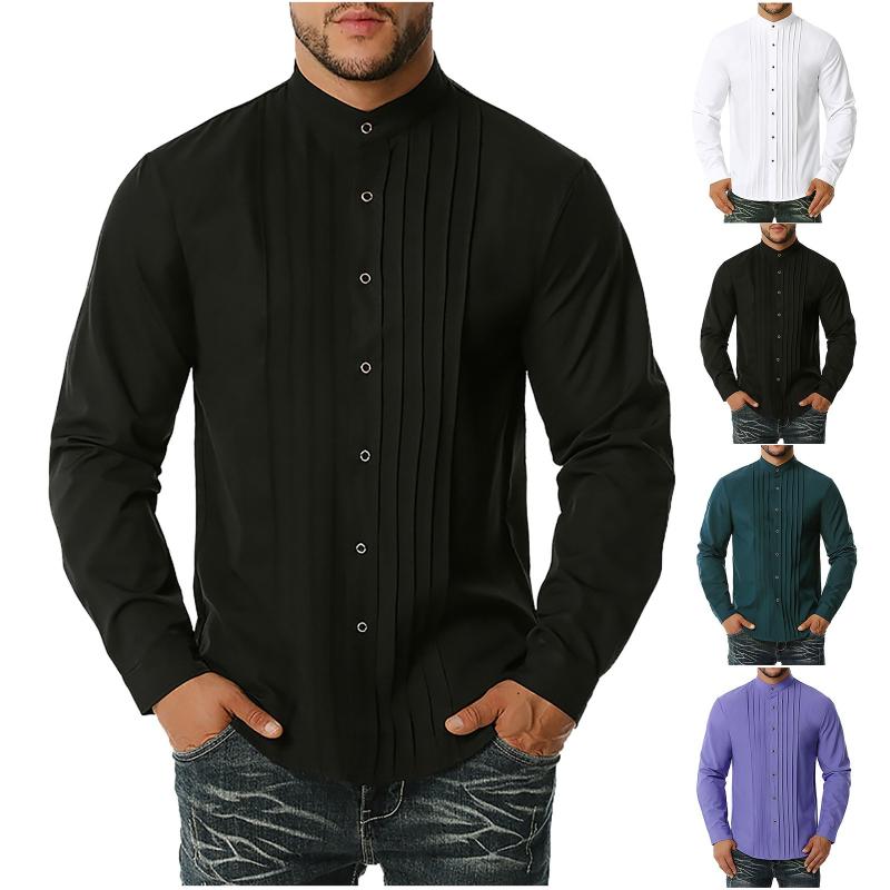 Men' Casual Shirts Autumn And Winter Pleated Striped Long-sleeved Stand Collar Shirt Men Camisas De Hombre, Black
Men' Casual Shirts Autumn And Winter Pleated Striped Long-sleeved Stand Collar Shirt Men Camisas De Hombre, Black