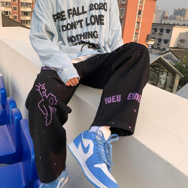 Woman Punk Hippie Wide Leg Pant Gothic Harajuku Streetwear Anime Street Style Mall Goth Black Print Trousers Hip Hop y2k 220325