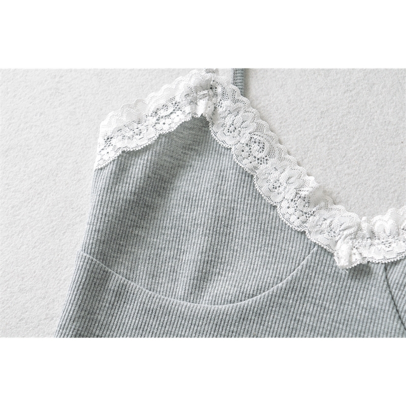 Camisole Lace edge stitching knitted small sling women's tops summer slim thin high waist sexy short inner vest top cami 220316