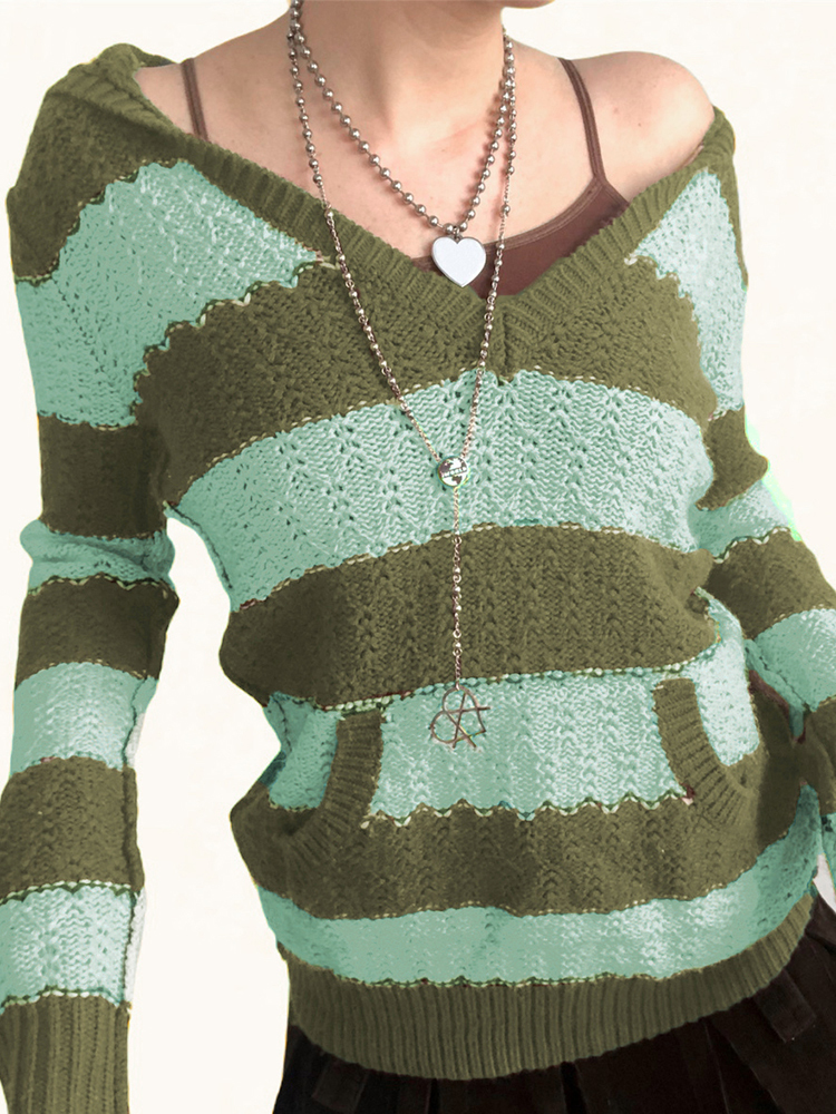 Rapcopter Prepply Kawaii Sweaters Striped Hooded Jumpers Vintage Long Sleeve Academic Knitwear Women Retro Korean Clothing Fall 220816
