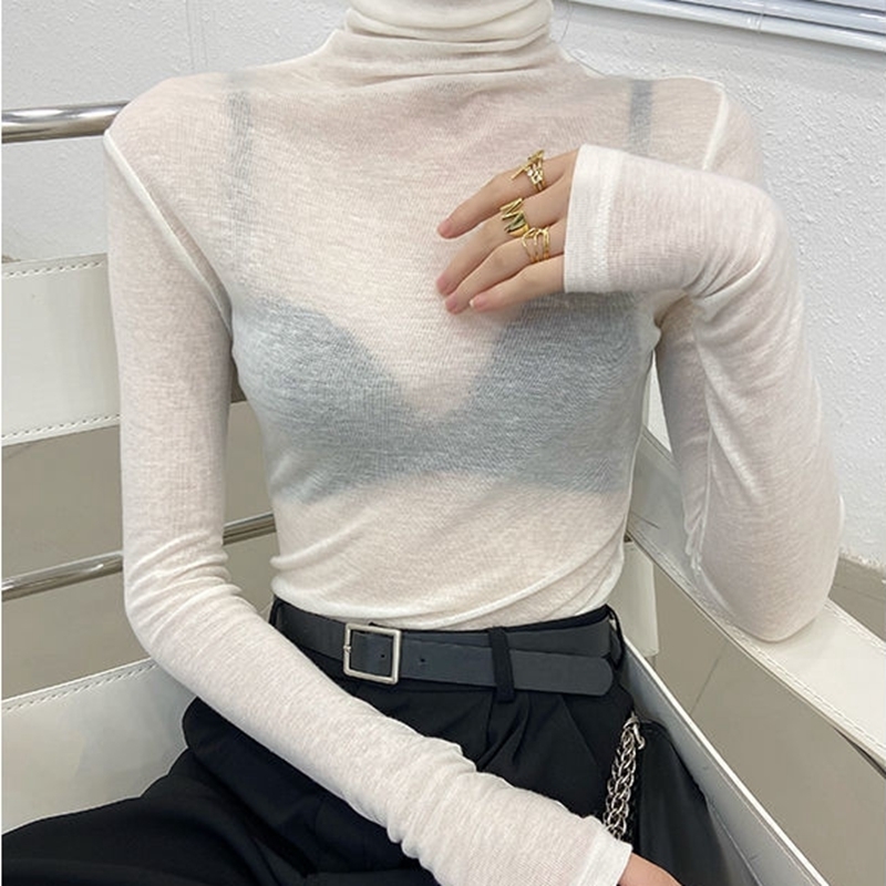 Fashion Basic Turtleneck Long Sleeve Women T-shirt Autumn Winter Slim Stretch Tops Ladies Sexy Tees Plus Size 220321