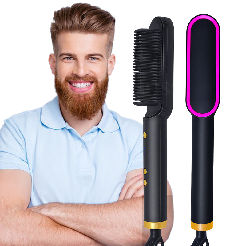 Multifunctional Hair Straightener Brush Men Beard Straightener Ceramic Comb Anti-Scald Hair Curler Iron Smoothing Hairbrush 220623
