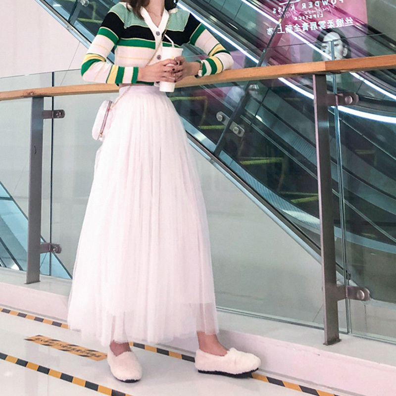 OHRYIYIE Maxi Long Tulle Skirt Women High Waist Ball Gown Skirts Spring Summer Elastic Adult Tutu Jupe Longue 220322