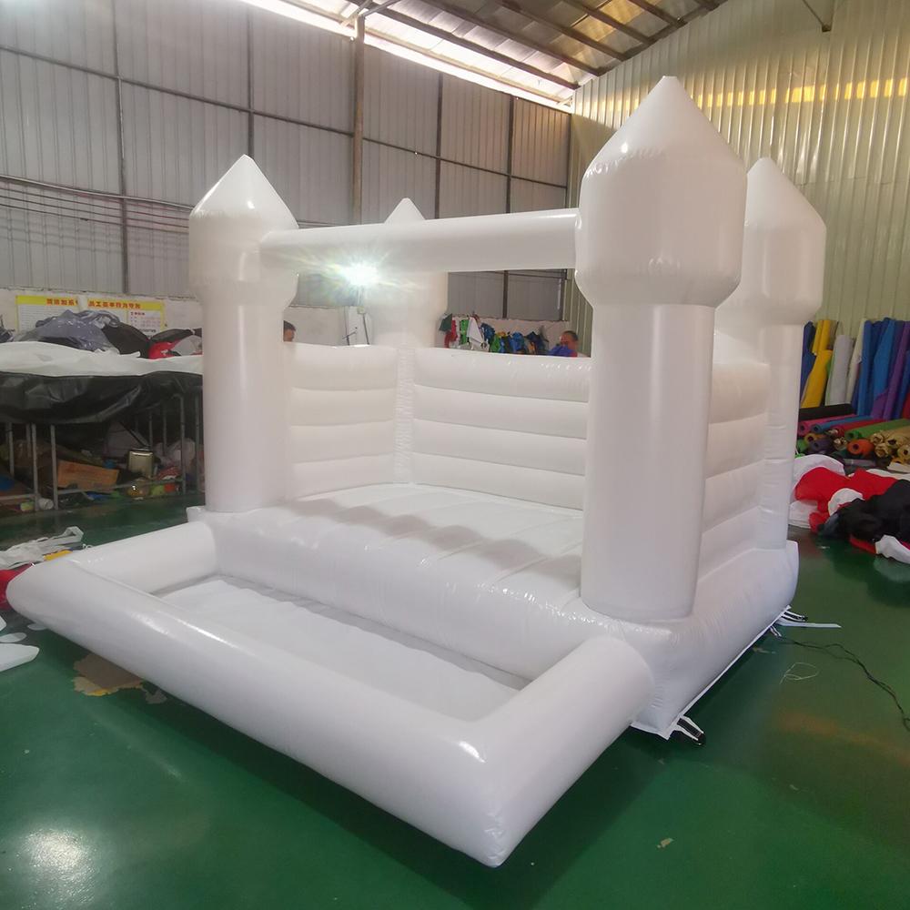 White mini inflatable bouncer kids bounce house with slide and ball pool jumping castle for sale