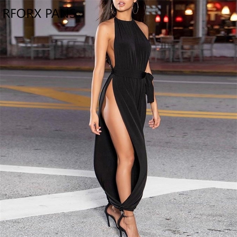 Solid Sleeveless Ruched Slit Jumpsuit Sexy Jumpsuit for Women T200509