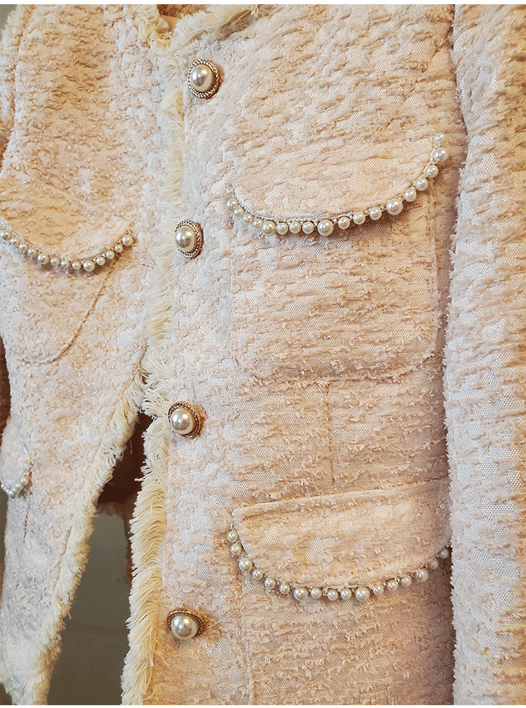 New Autumn fashion womens o-neck tassel fringe single breasted tweed woolen beading jacket coat plus size casacos SML