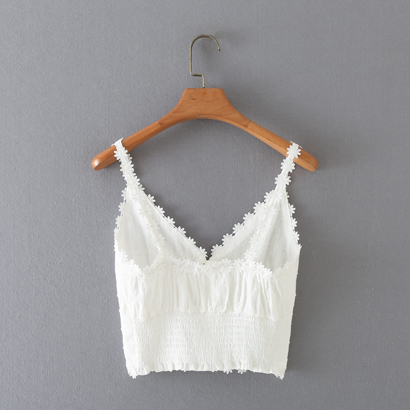 TRAF Women Fashion Summer Cotton Lace Buttons Sleeveless Solid Color Sling Top Streetwear 220325