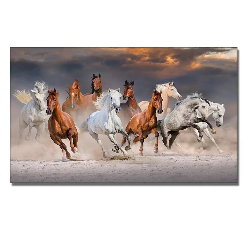 White Running Horse Animals Oil Painting HD Print on Canvas Poster Wall Art Picture for Living Room Sofa Cuadros Decor