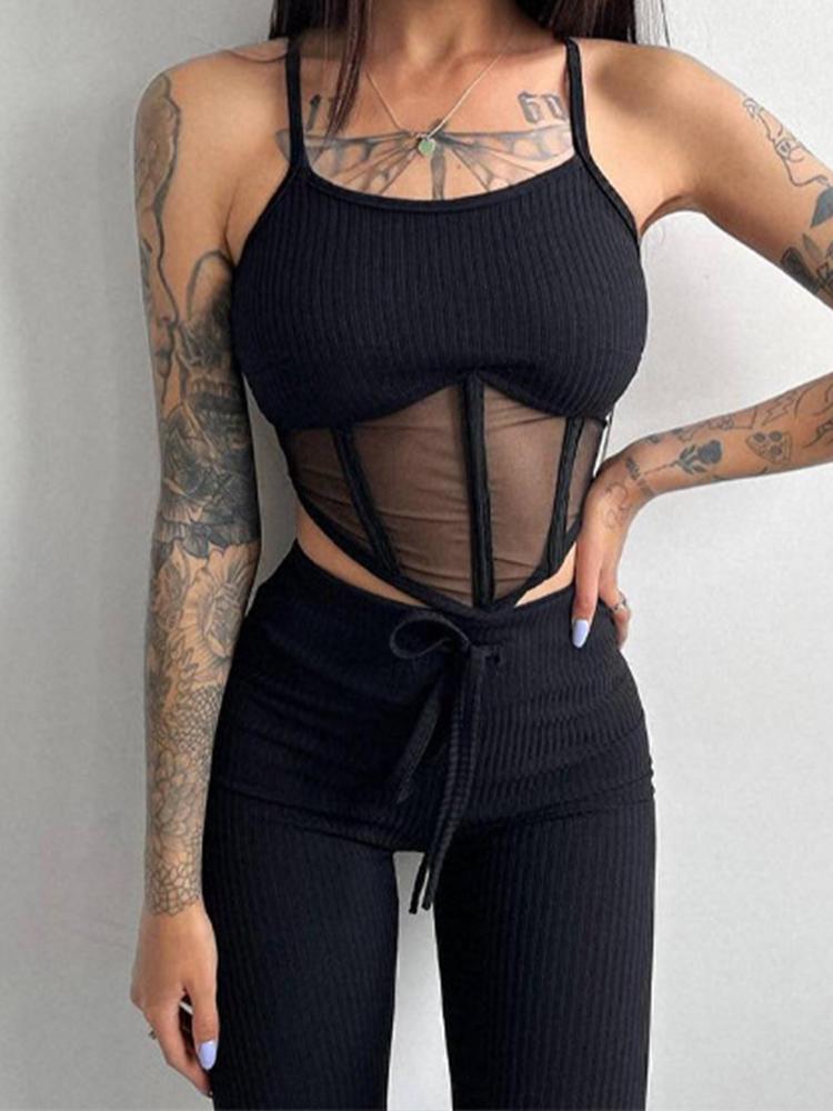 Women' Two Piece Pants Women Casual Set For 2Pcs Tracksuit Out Door Active Wear Sling Cross Mesh Patchwork Tank Top And Drawstring Trousers, Black
Women' Two Piece Pants Women Casual Set For 2Pcs Tracksuit Out Door Active Wear Sling Cross Mesh Patchwork Tank Top And Drawstring Trousers, Black