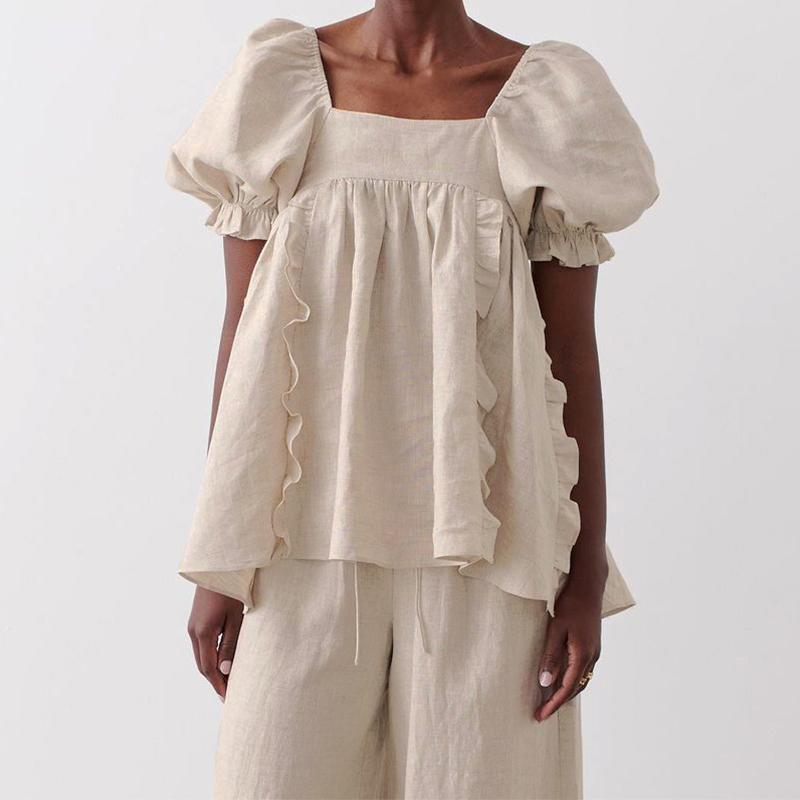Women' Blouses & Shirts Fashion Design Ruffles Women White Blouse Summer Puff Sleeved Loose Solid Elegant Office Lady Pulls Outwear TopsWom, Khaki
Women' Blouses & Shirts Fashion Design Ruffles Women White Blouse Summer Puff Sleeved Loose Solid Elegant Office Lady Pulls Outwear TopsWom, Khaki