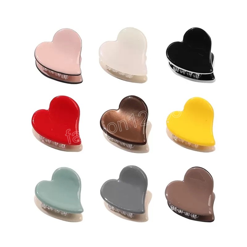 Double Colors Acetic Acid Heart Shape Hair Clamps Women Mini Size Alloy Love Ponytail Hair Claw Clips Korea Girls Solid Color Scrunchies Hairpins Leng