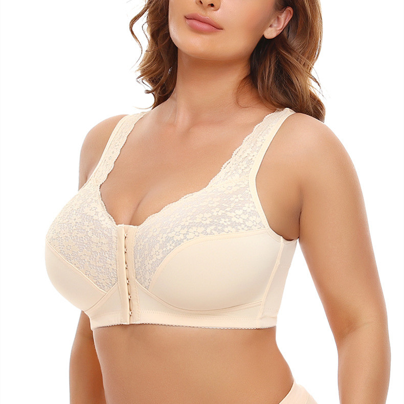 3D Cutting Breathable Push-up Bra Front Clousure Double Layer Lace Mesh Stitching Sexy Underwear Wireless Lightweight Traceless Plus Size