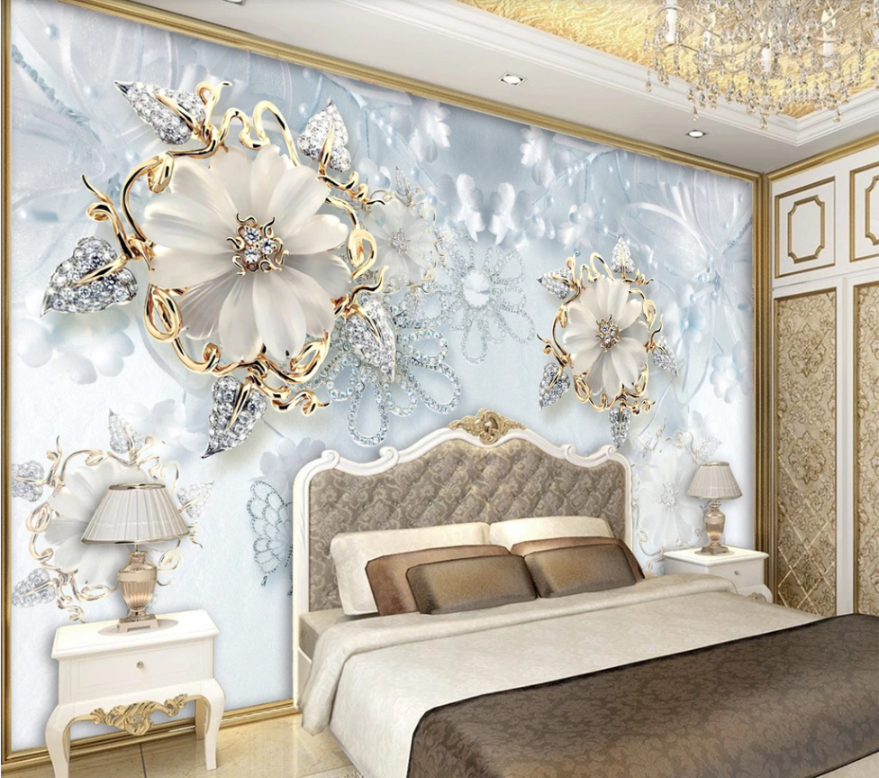 Modern minimalist jewelry diamond flowers 3D swan TV background wall custom wallpaper mural 8D waterproof wall covering