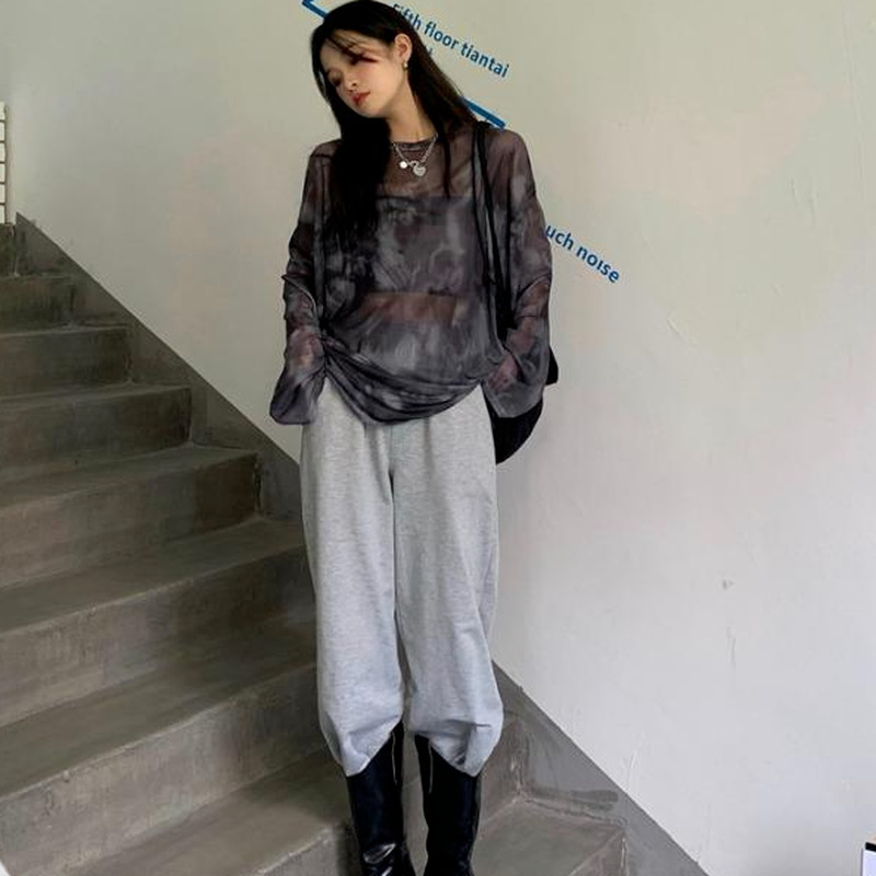 Tshirt Women Tie Dye Long Sleeve Ladies Spring Loose High Street Stylish Thin Leisure Minimalist Harajuku Ins Comfortable Chic 220527