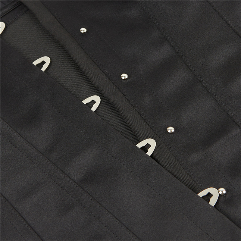 Black Satin Overbust Corset Top with Court Neck and Long Mesh Sleeves Lolita 2022 New Victorian Steel Bones Shaper Bustiers