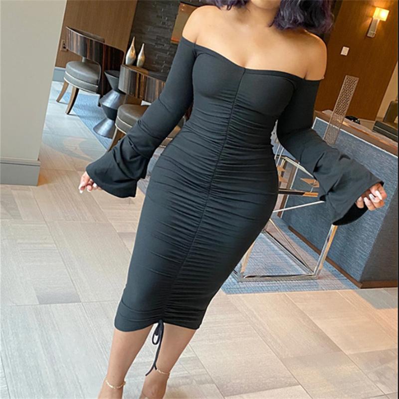 Casual Dresses Women Spring Autumn Ribbed Ruched Sheath Dress Off-shoulder Solid Color Boat Neck Flare Sleeve Long With DrawstringCasual, Black
Casual Dresses Women Spring Autumn Ribbed Ruched Sheath Dress Off-shoulder Solid Color Boat Neck Flare Sleeve Long With DrawstringCasual, Black