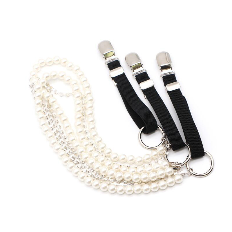 Fashion suspenders women High Quality pearl Leather belts Suspenders male Adjustable 3 metal Clip Belt Strap sexy Suspenders 220509