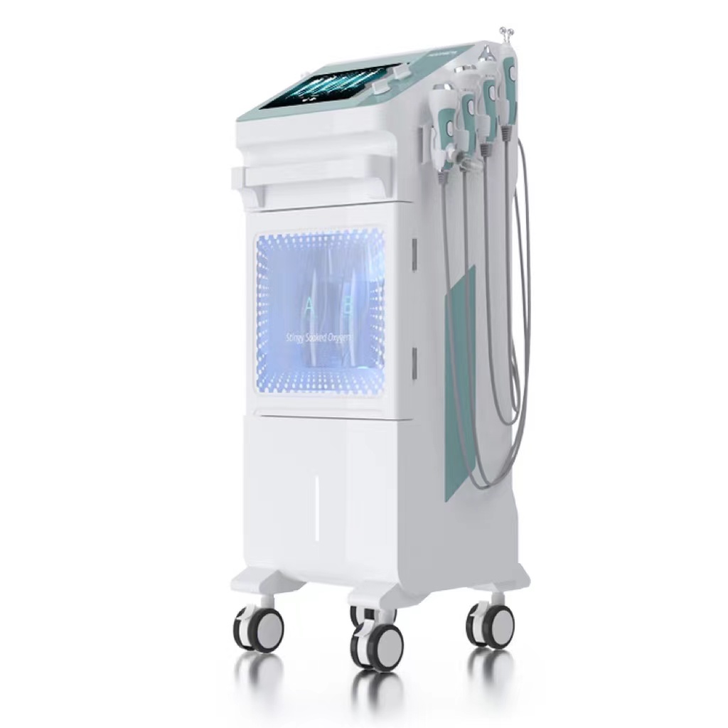 9 in 1 Multifunction Facial Oxygen Spray Ultrasound Cold Hammer Scrubber White skin integrated management instrument