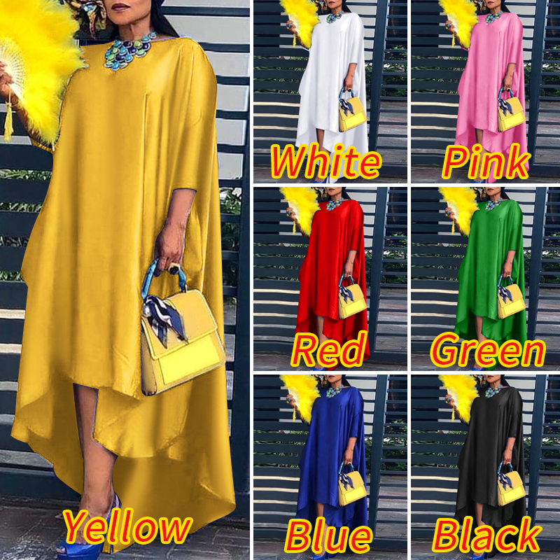 Women Casual 2 3 Sleeve Irregular Maxi Dress VONDA Robe Spring O Neck Asymmetrical Pleated Vestidos Elegant Long Sundress 220613