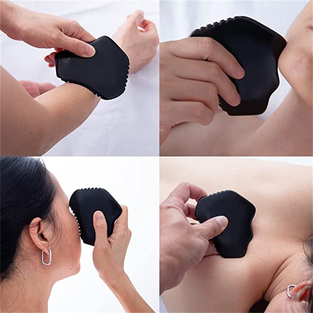 Gua Sha Facial Body Massage Tools Bian Stone Guasha 7-Edge Scraping Tool for Face, Neck, Arms and Whole Body Black