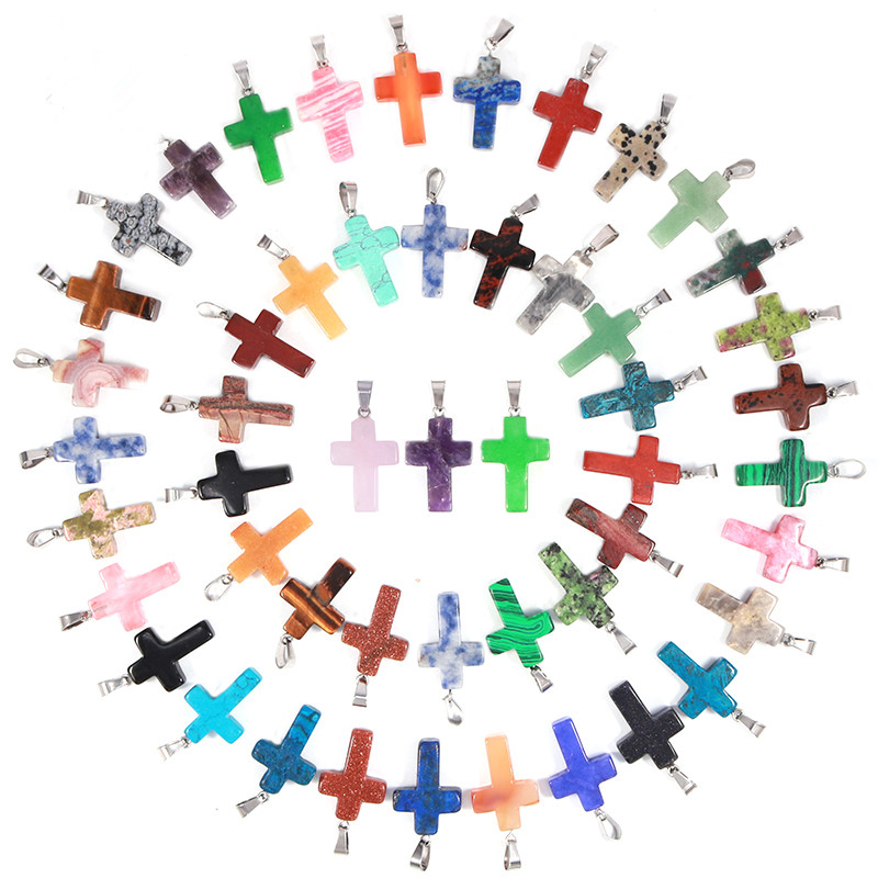 Rose Quartzs Crystal Natural Stone Charms cross Pendants Fashion Beads For DIY necklace Jewelry Making Gemstones