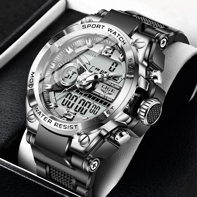 Wristwatches Brand Analog Digital LED Electronic Quartz Wrist Watches Diving Military Alarm Watch Men Sports Dual Display ClockWristwatches, Silver black
Wristwatches Brand Analog Digital LED Electronic Quartz Wrist Watches Diving Military Alarm Watch Men Sports Dual Display ClockWristwatches, Silver black