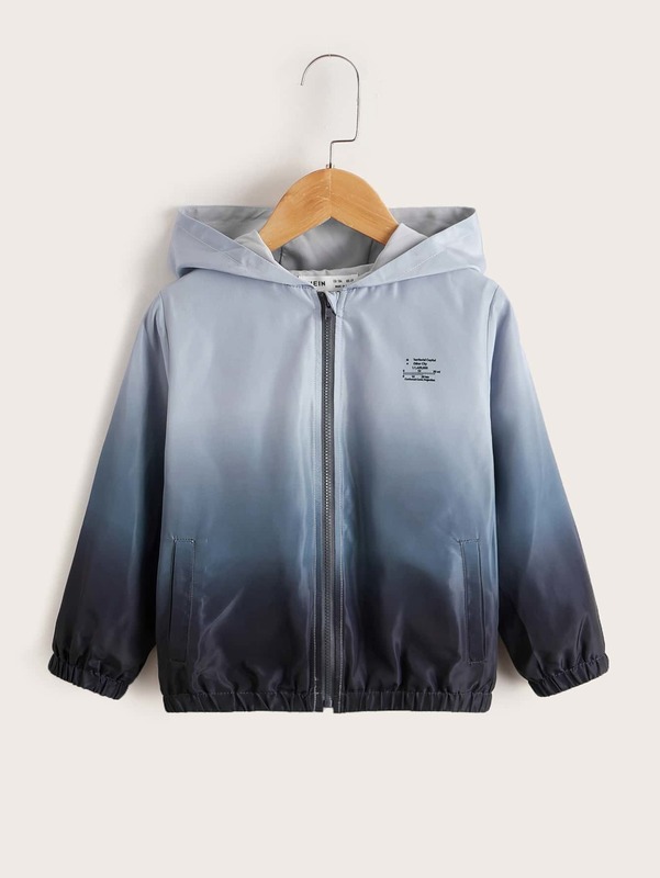 Toddler Boys Ombre Letter Graphic Zipper Hooded Jacket SHE