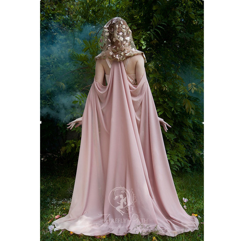Pale Pink Chiffon Bolero Women Cosplay Halloween Bridal Gothic Style Wrap Jacket Cloak Woman wedding stole