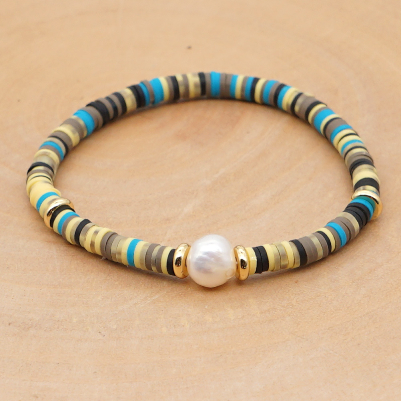 Multicolor Bohemian Style Polymer Clay Disc Beads Strands Bracelet Summer Beach Baroque Pearl Bracelets for Couples Gift