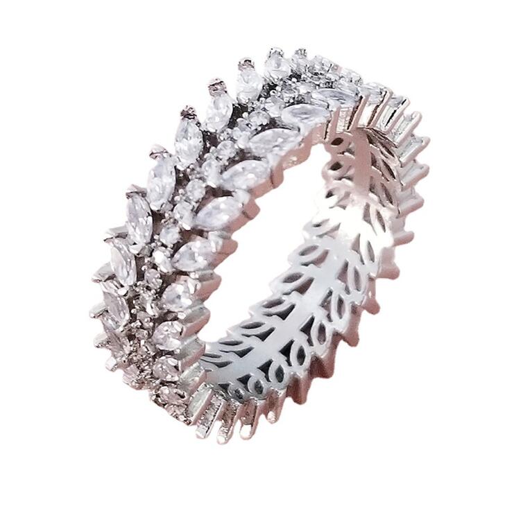 Choucong Ins Top Sell Wedding Rings Deluxe Jewelry 925 Sterling Silver Marquise Cut White Topaz CZ Diamond Gemstones Party Women Engagement Band Leaf 