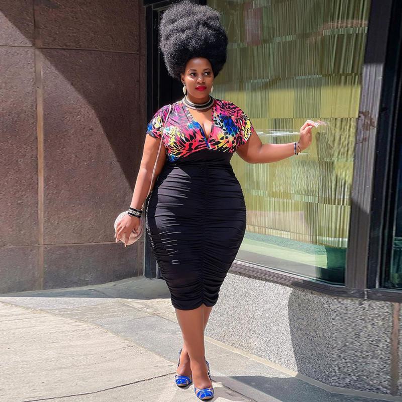 Plus Size Dresses -4XL Patchwork Ruched Print Knee Length Dress Women Clothing Deep V-neck Skinny High Waist Bodycon VestidosPlus, Black
Plus Size Dresses -4XL Patchwork Ruched Print Knee Length Dress Women Clothing Deep V-neck Skinny High Waist Bodycon VestidosPlus, Black