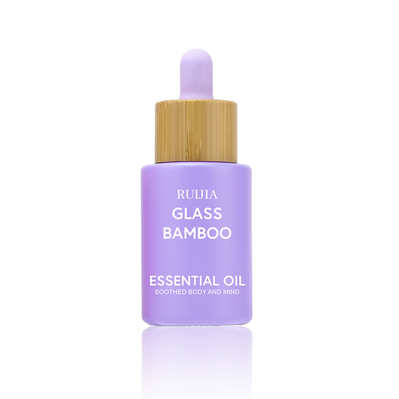 30ml Flat Shoulder Glass Essential Oil Perfume Bottles Transparent Amber Frosted 1oz Eye Dropper Bottle with Bamboo Cap