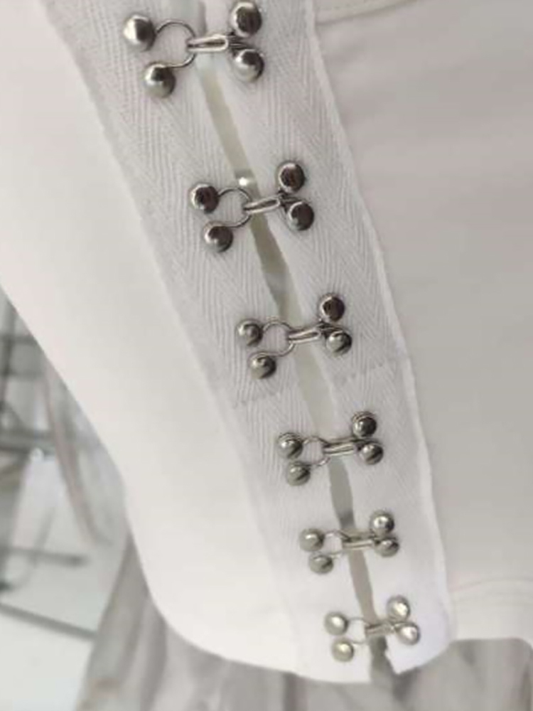 DEAT Women Fashion Slim White Round Neck Sleeveless Patchwork Side Waist Buckle Threaded Vest Summer Autumn 7E1365 220325