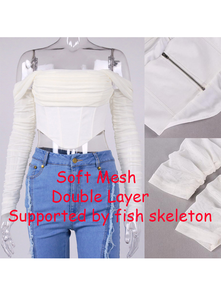 High Quality Summer Corset Top Women Y2k s Blue Boycon Crop Off The Shoulder Sexy Mesh Outfits Girl Party Clubwear 220328