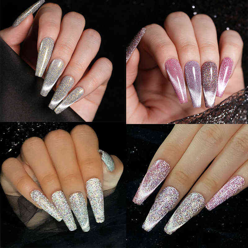 NXY Nail Gel Silver Holographic Reflective Cat Magnetic Semi Permanent Soak Off Uv Led Art Diy Design Decoration 0328